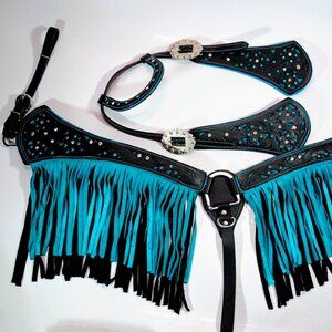 Super Cute Heavy Duty Teal Breast Collar Head Stall Set